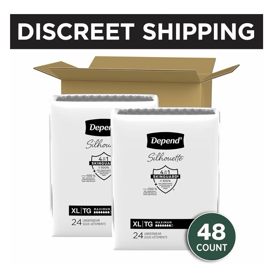 Depend Silhouette Adult Diapers Maximum Absorbency X Large Black 48 Count 2 Pack