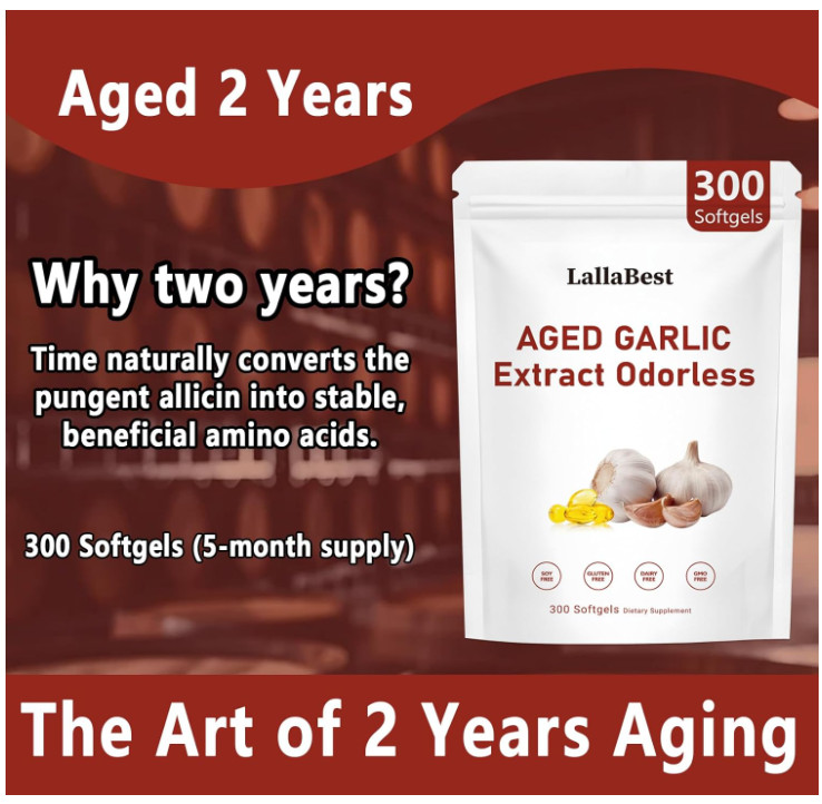 2 Years Aged Garlic Extract Odorless Organic 300 Softgels Heart Immune Support