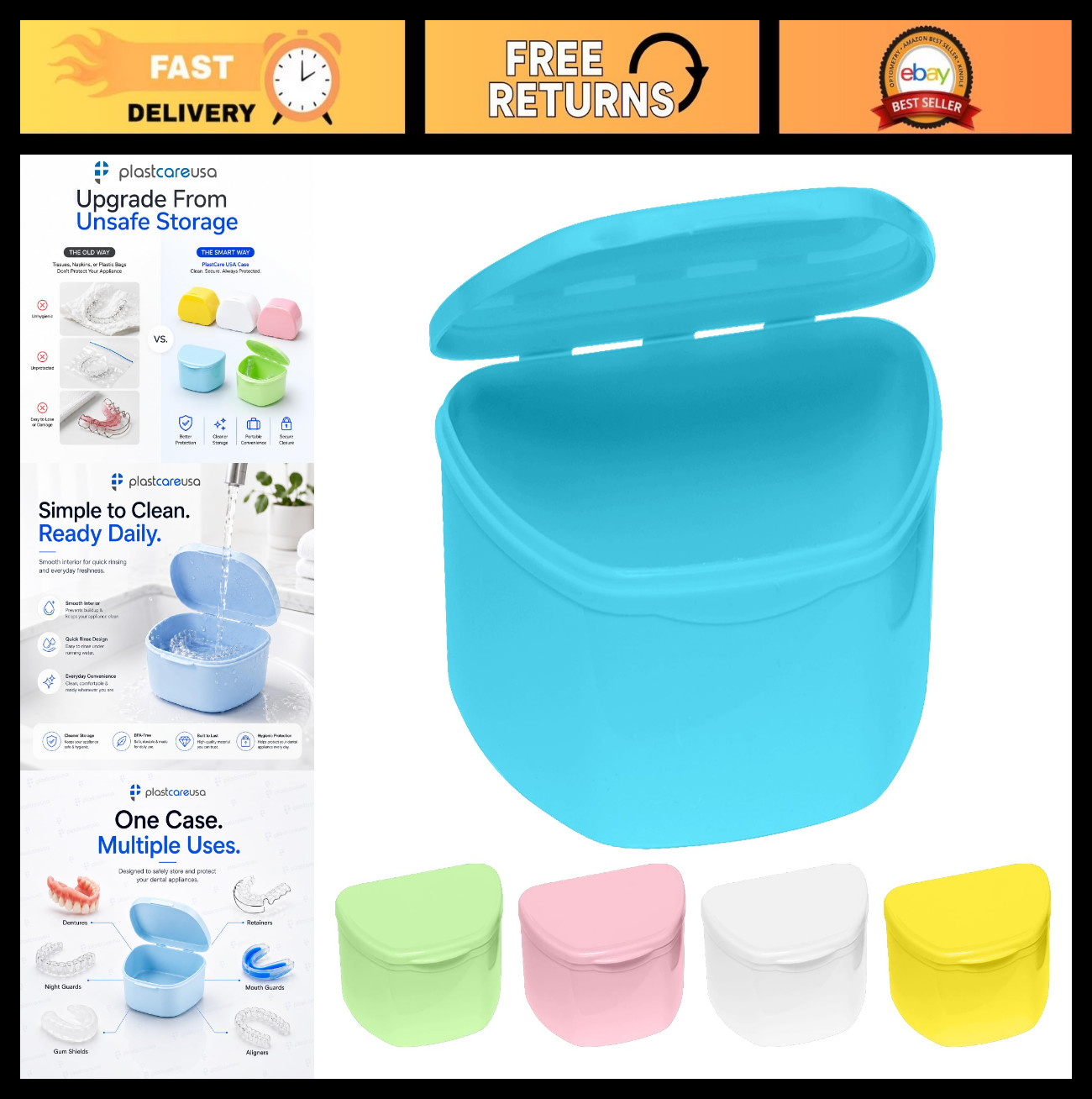 5 Color Denture Cases – Dental Box for Teeth, Mouth Guard, Retainer, Travel Cup