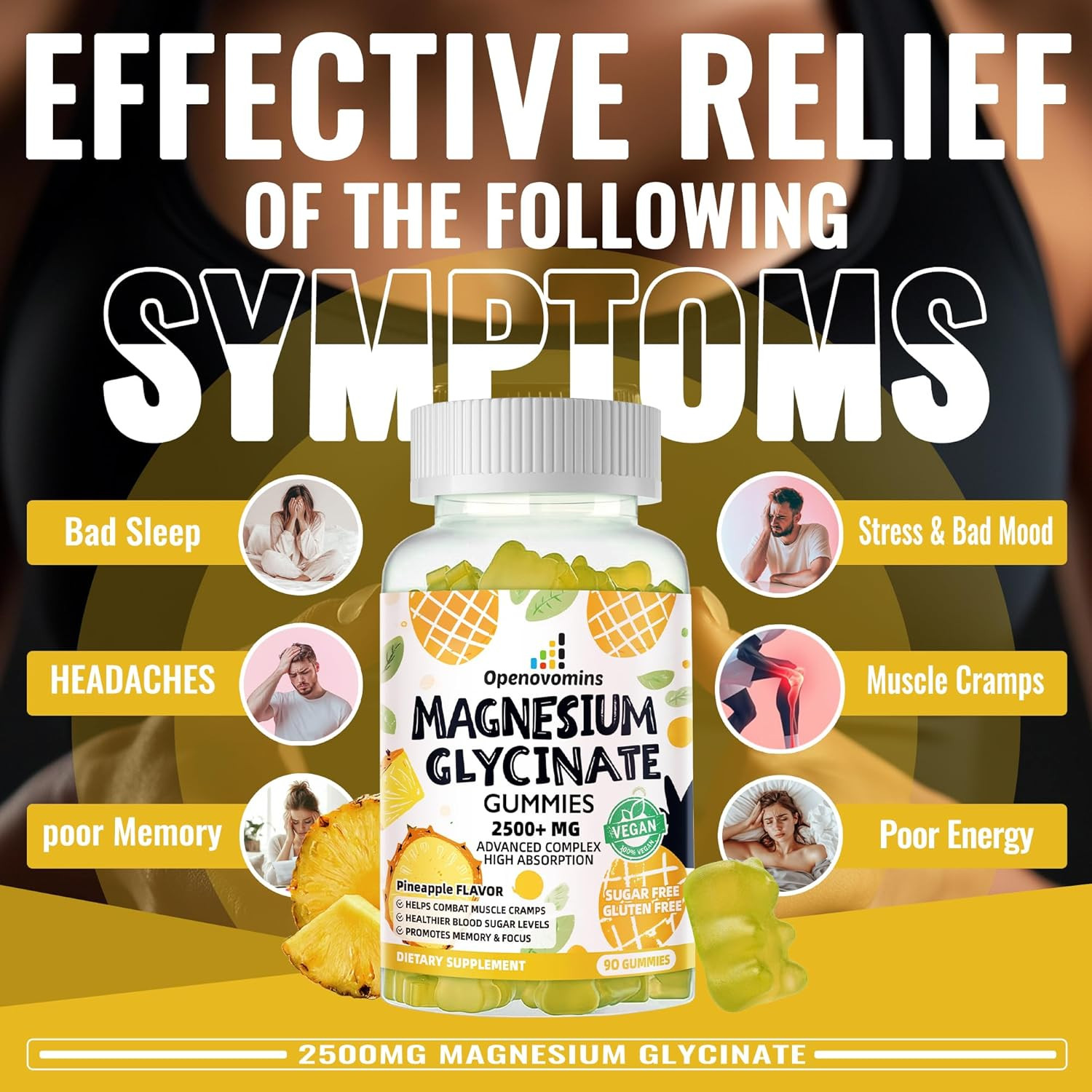 Magnesium Glycinate Gummies 2500mg – Sugar Free Magnesium Potassium Supplement