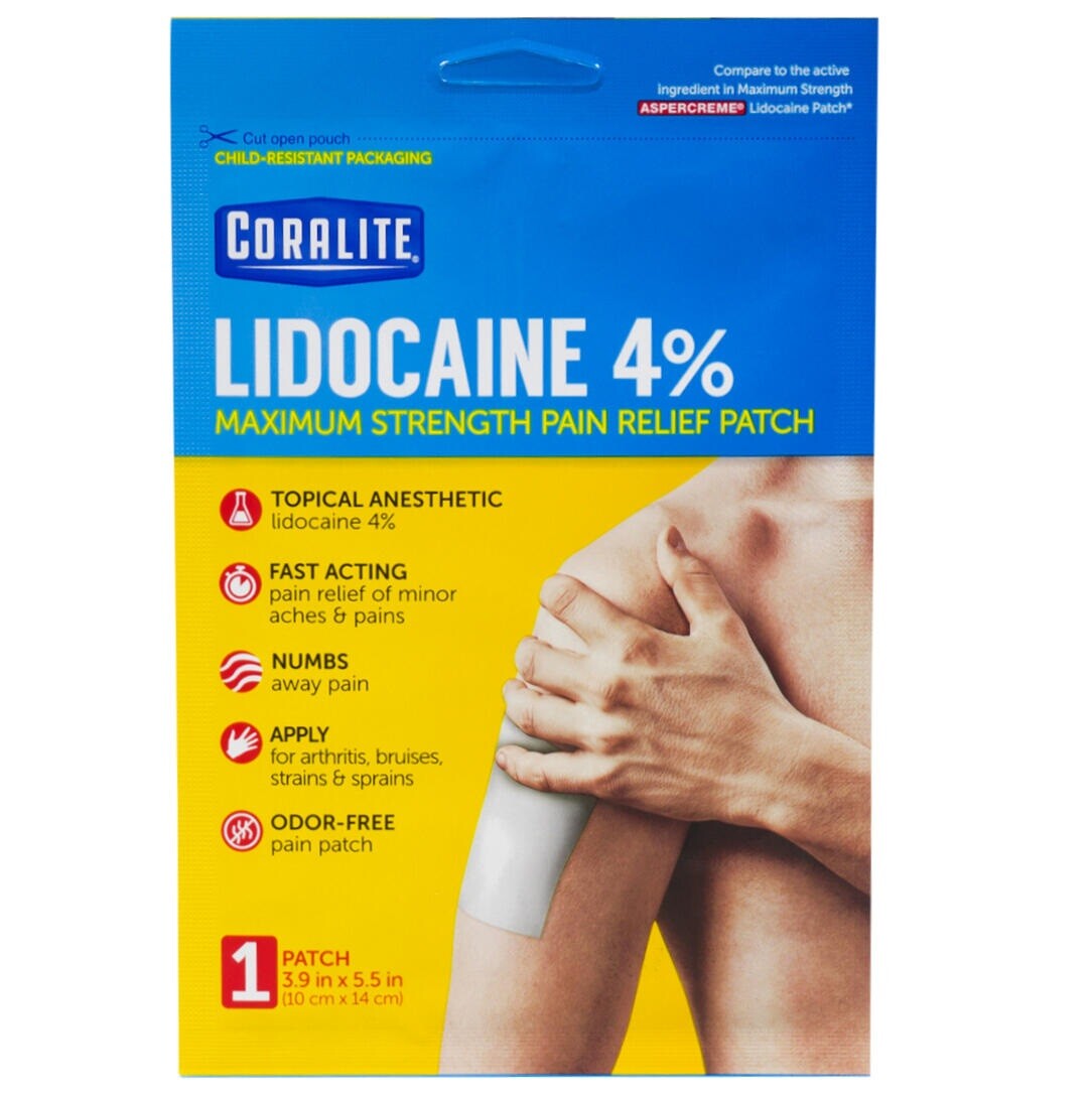 12 Coralite Lidocaine 4% Pain Relief Patch Max Strength 3.9″ x 5.5″ Exp 03/2026