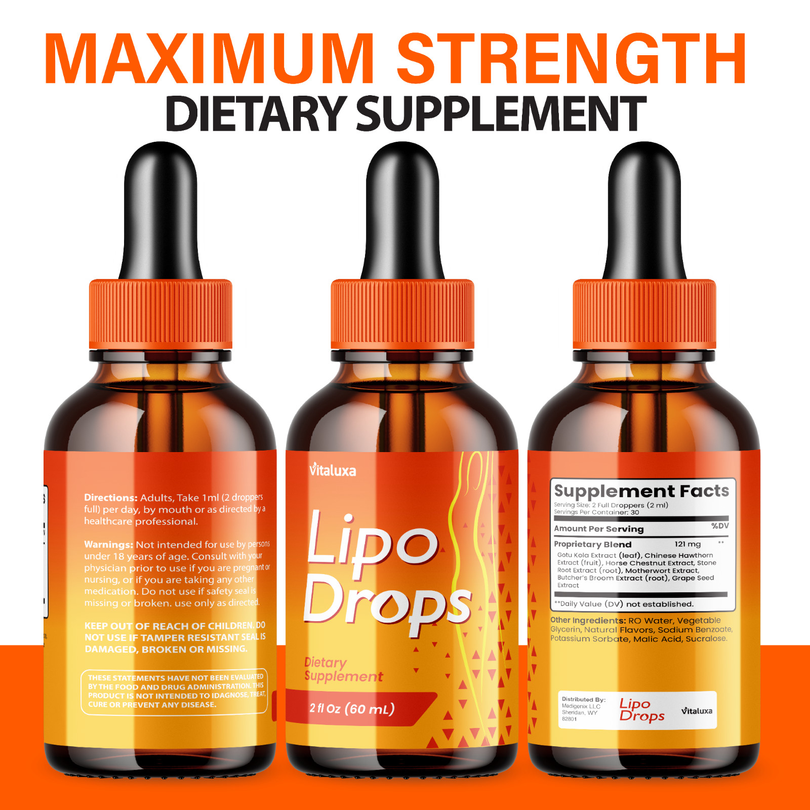(5 Pack) Lipo Drops – LipoDrops Extra Strength Natural Healthy Organic (10 oz)