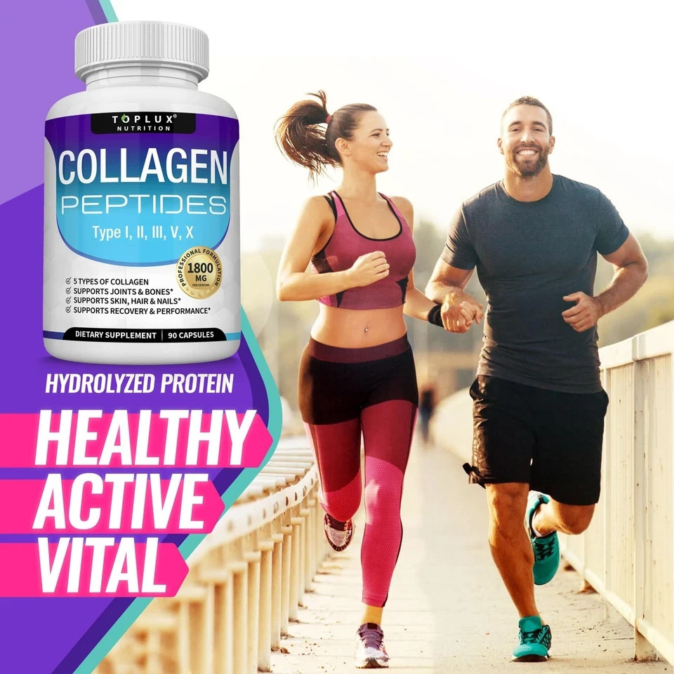 Toplux Multi Collagen Peptides 1800mg Types I II III V X 180 Capsules–