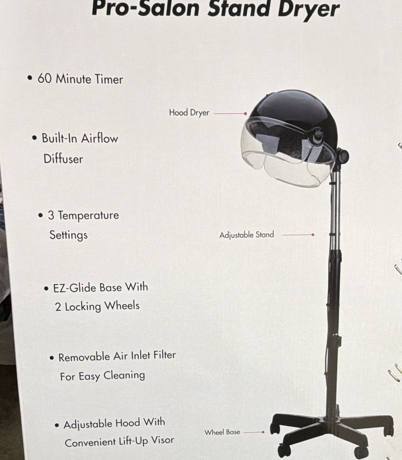 Everyday Hair Care Pro-Salon Standing Hood Dryer Stand 3 Heat/Speed 60 Min Black