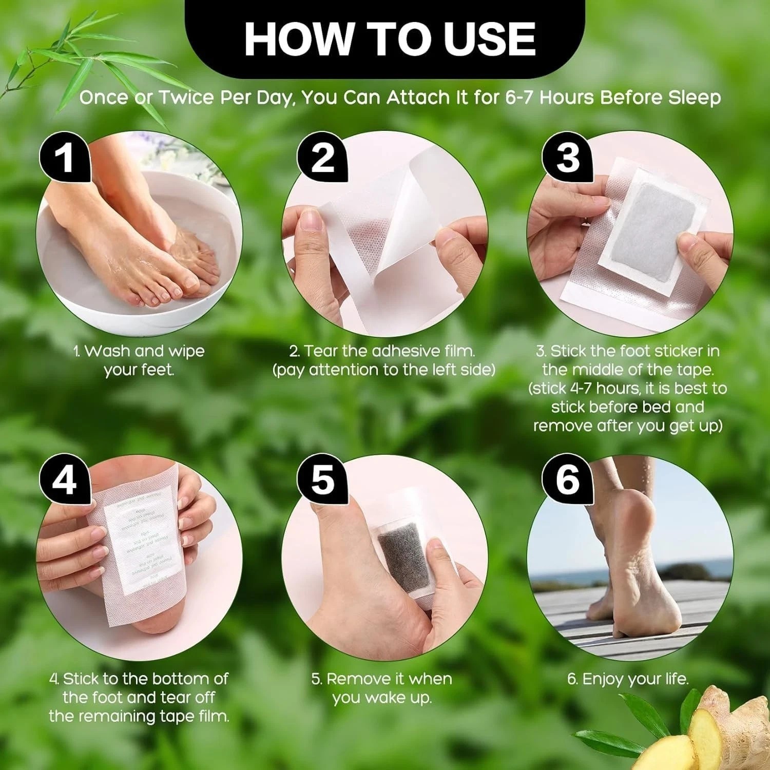 Ginger Bamboo Foot Pads Detox Patch Pain Relief Better Sleep 50 Pads (Pack 5)