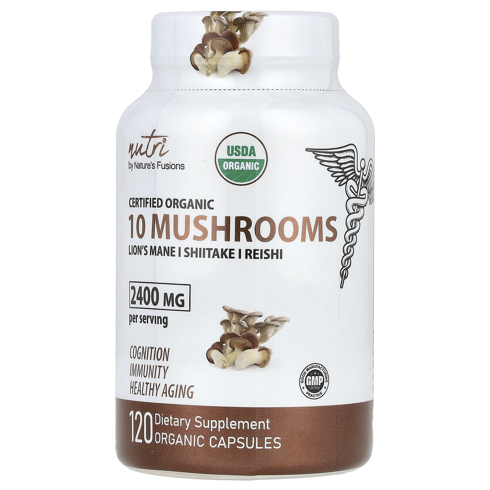 Nutri, Organic 10 Mushrooms, Lion’s Mane, Shiitake, Reishi, 2,400 mg, 120
